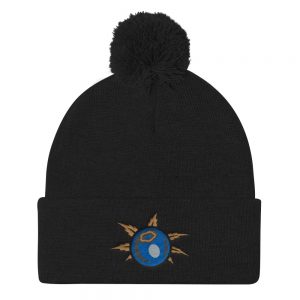 Embroidered Pom Pom Knit Cap