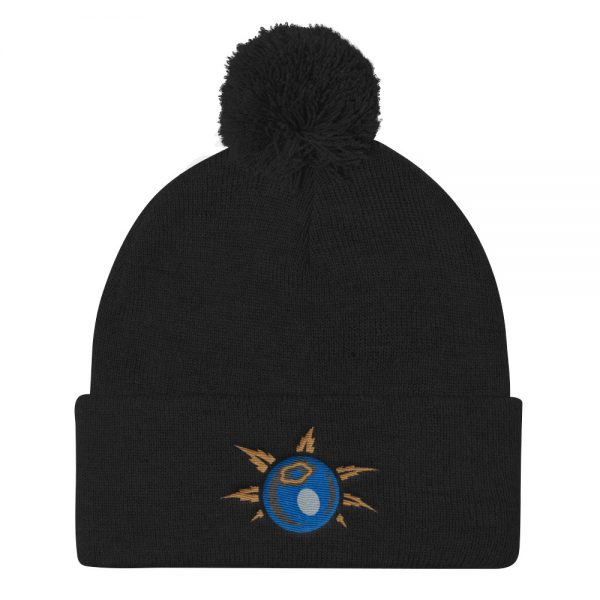 Embroidered Pom Pom Knit Cap